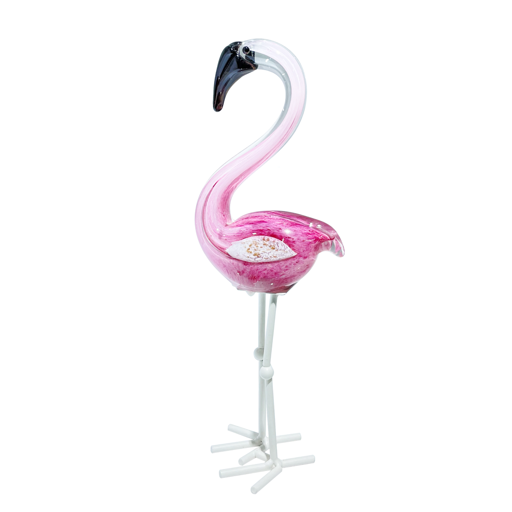 76481	 L4.5W3.1H11.4" - PINK FLAMINGO GLASS FIGURINE