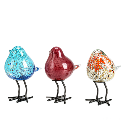 76490ASST	 L5.5W3.3H6.3" - ASSORTED COLORS GLASS BIRD FIGURINES