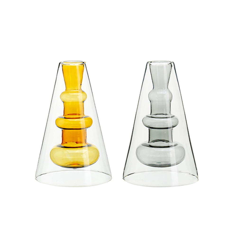 77104ASST	 D3.5"H5.3" - ASSORTED COLORS DOUBLE-LAYERED GLASS VASE