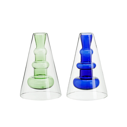 77104ASST	 D3.5"H5.3" - ASSORTED COLORS DOUBLE-LAYERED GLASS VASE