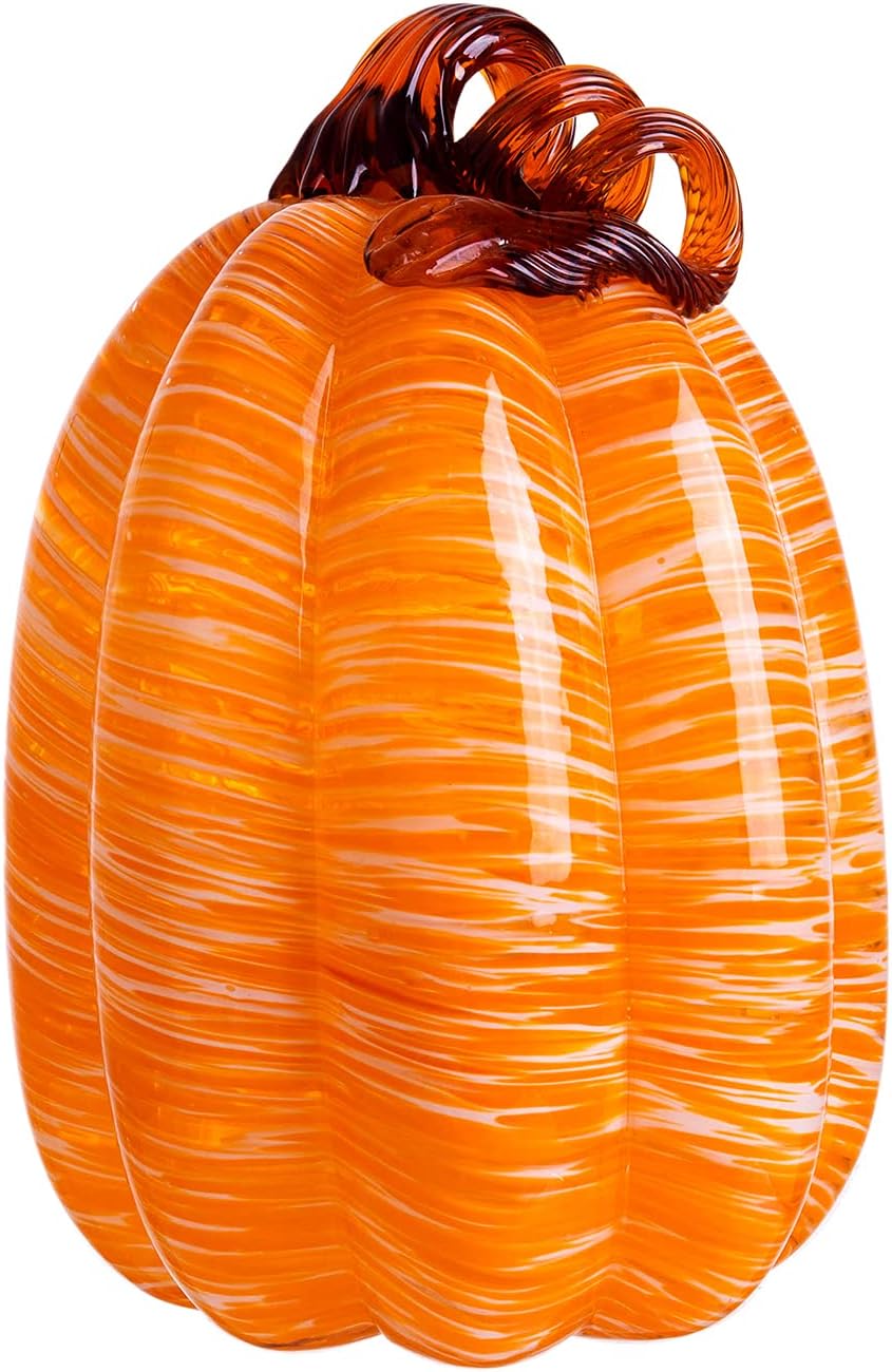 D6"H9.5" - GLASS PUMPKIN WITH CURLY STEM