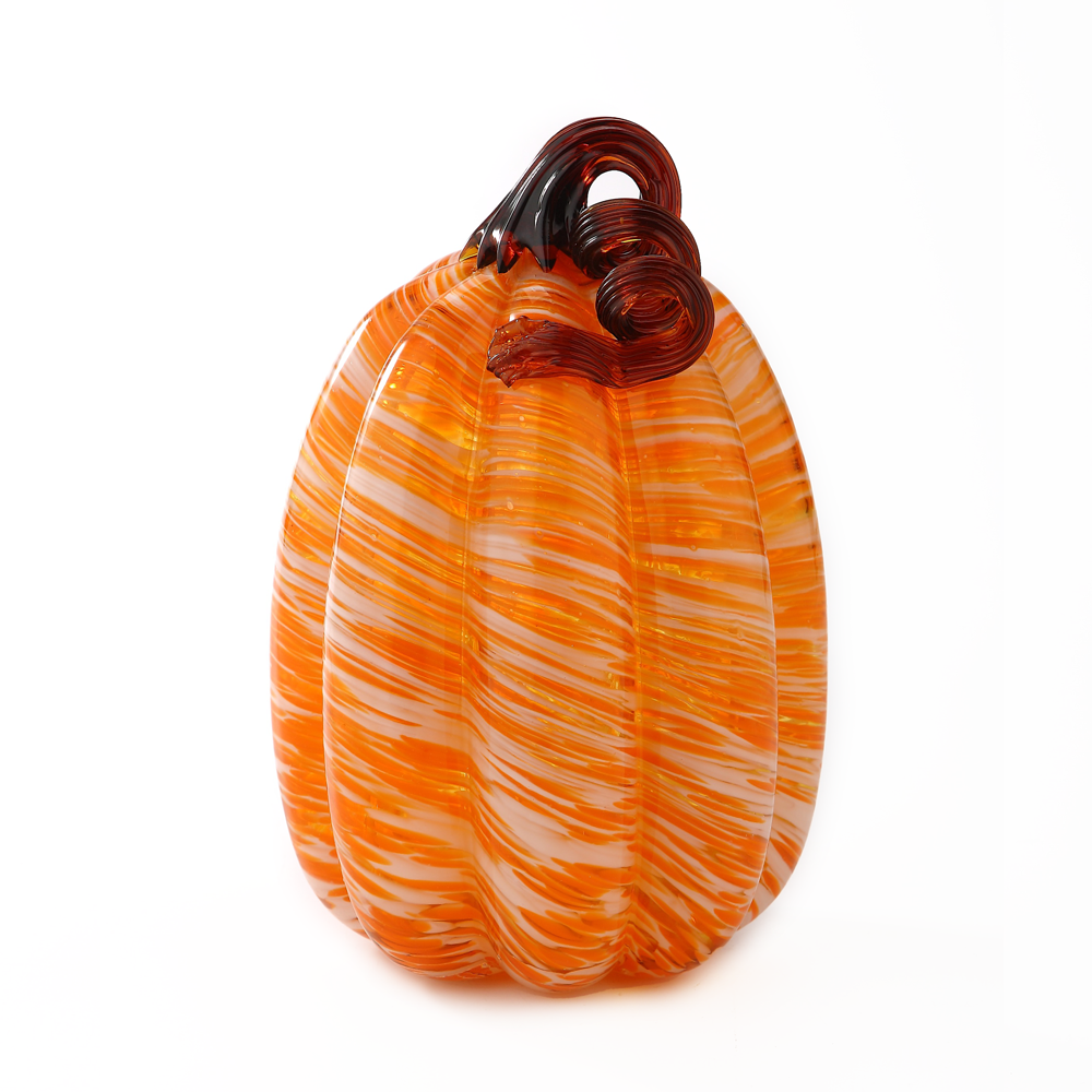 79445-7	 D6"H9.5" - GLASS PUMPKIN WITH CURLY STEM
