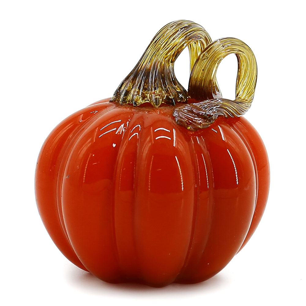 79463	 L4.3"W4.3"H4.3" - GLASS PUMPKIN WITH CURLY STEM