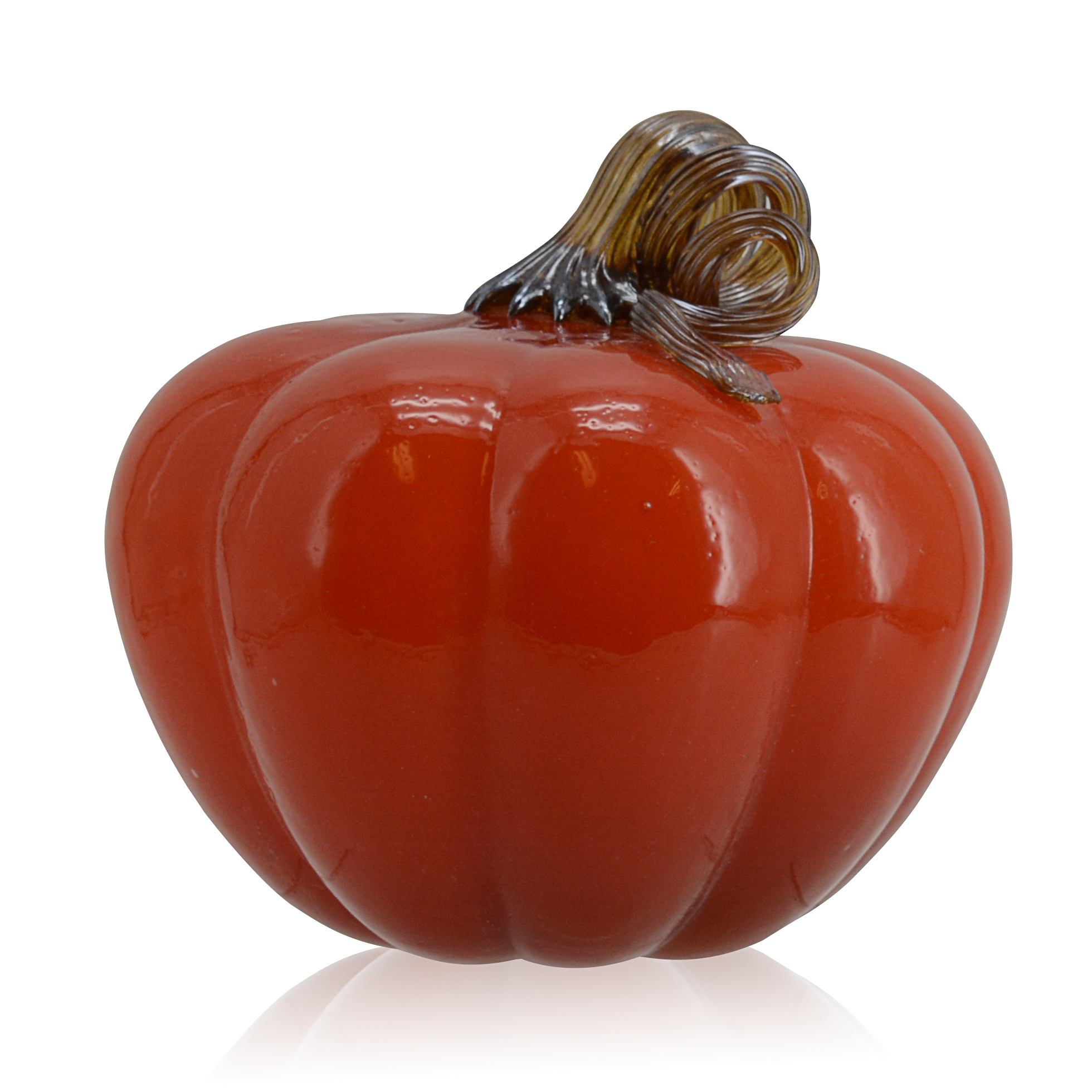 79464	 L6.3"W6.3"H7.1" - GLASS PUMPKIN WITH CURLY STEM