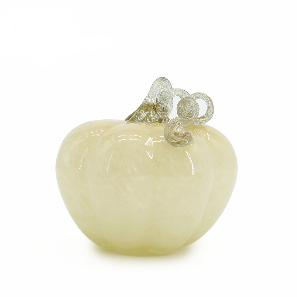 79466	 L6.3"W6.3"H7.1" - GLASS PUMPKIN WITH CURLY STEM