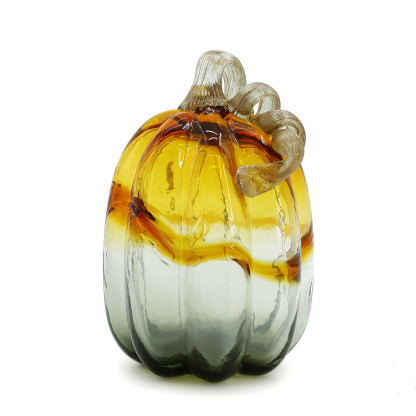 79468	 L5.9"W5.9"H9.1" - GLASS PUMPKIN WITH CURLY STEM