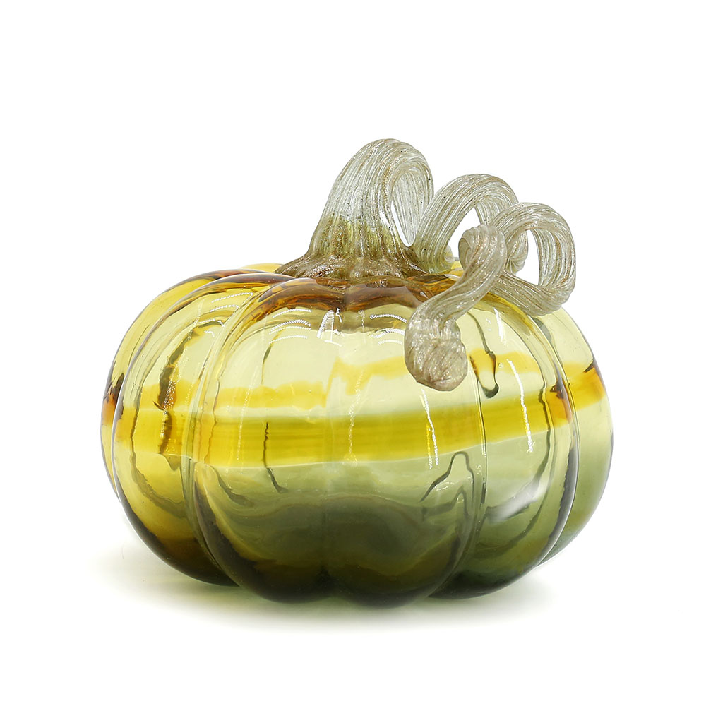 79469	 L5.9"W5.9"H5.3" - GLASS PUMPKIN WITH CURLY STEM
