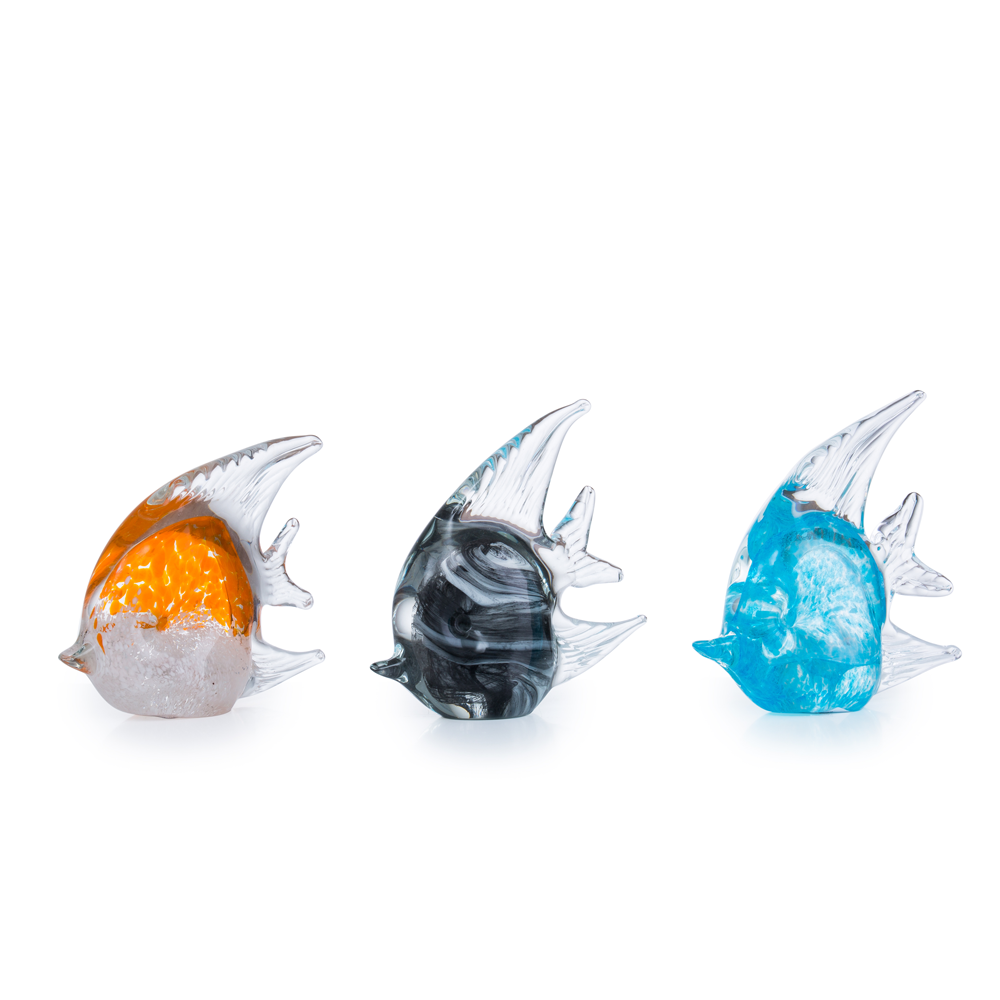 79497asst	 L5.5"W2"H5.5" - ASSORTED COLORS GLASS FISH FIGURINES