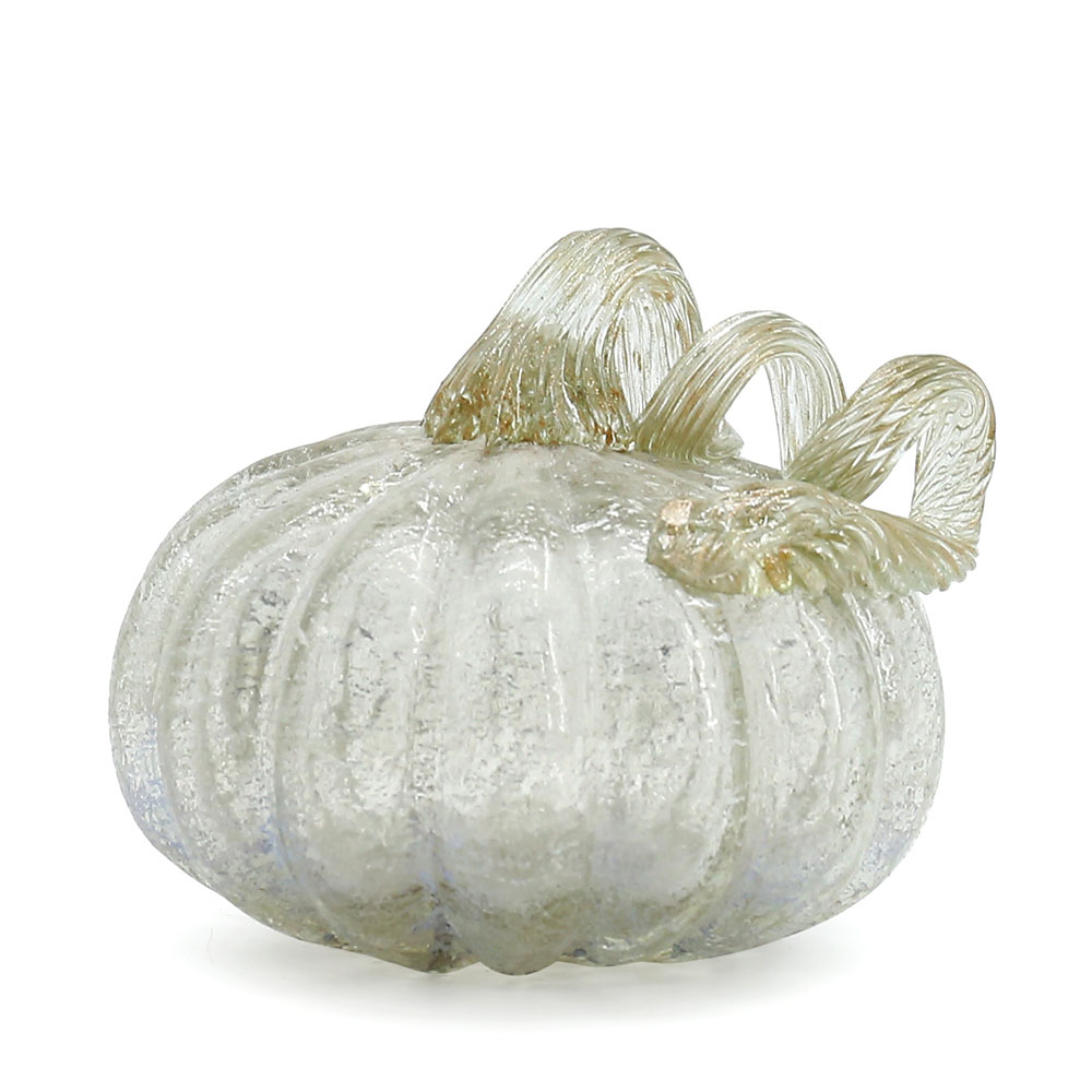 79503	 L5.3"W5.3"H4.1" - GLASS PUMPKIN WITH CURLY STEM