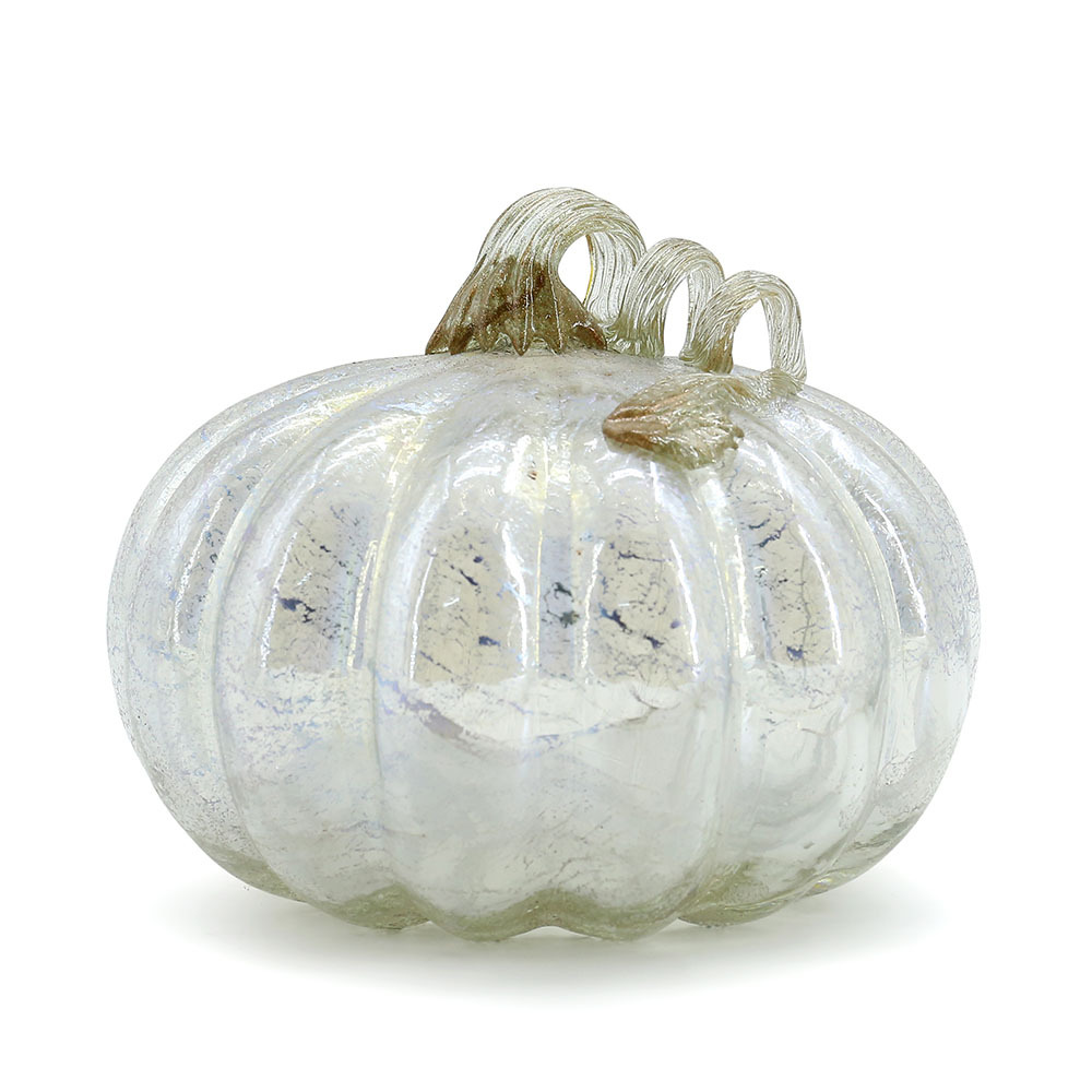 79505	 *L8.7"W8.7"H6.3" - GLASS PUMPKIN WITH CURLY STEM