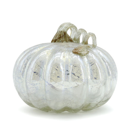 79505	 *L8.7"W8.7"H6.3" - GLASS PUMPKIN WITH CURLY STEM
