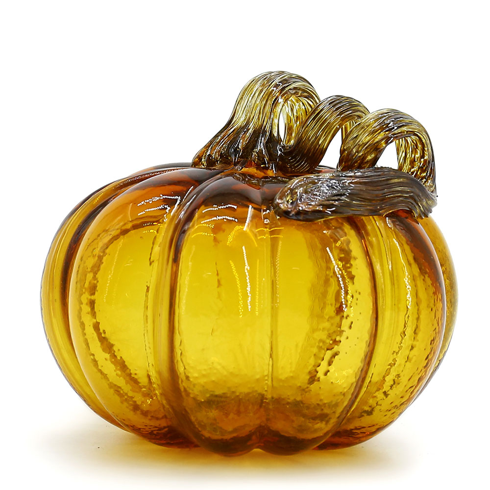 79510	 L5.3"W5.3"H4.1" - GLASS PUMPKIN WITH CURLY STEM