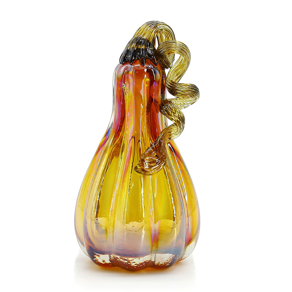79511	 L4.1"W4.1"H8.3" - GLASS PUMPKIN WITH CURLY STEM