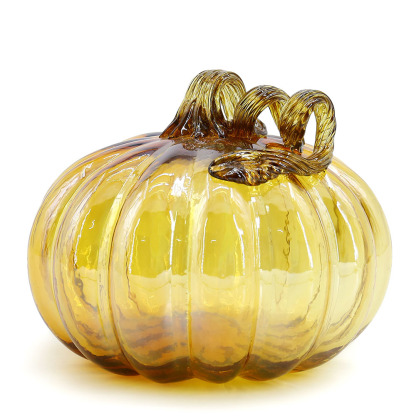 79512	 *L8.7"W8.7"H6.3" - GLASS PUMPKIN WITH CURLY STEM