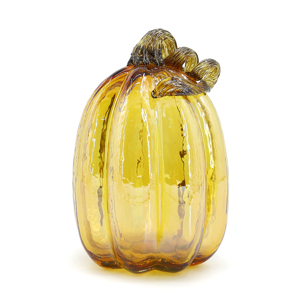 79514	 L5.9"W5.9"H9.1" - CRACKLE GLASS PUMPKIN WITH CURLY STEM