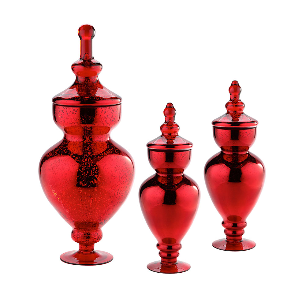 83140R	 D6"/9.5"H15"/22" - SET OF 3 GLASS JARS WITH LID