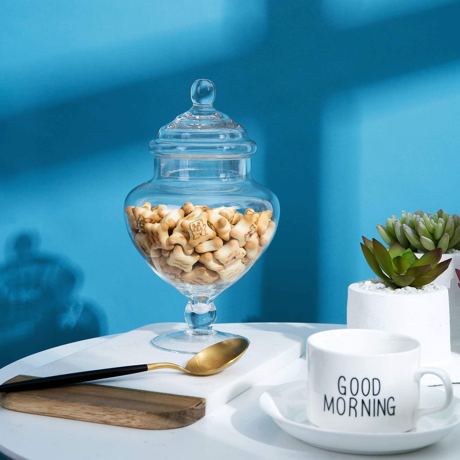 D5"H9" - GLASS APOTHECARY JAR WITH LID