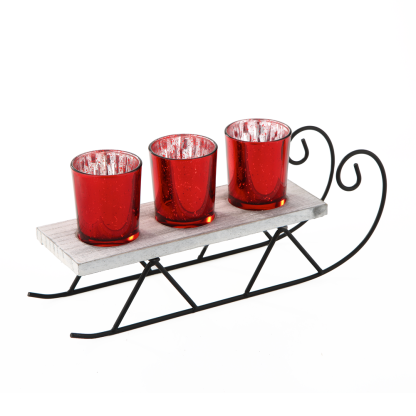 86074	 L12"W3.5"H5.5" - GLASS CANDLE HOLDER WITH METAL STAND