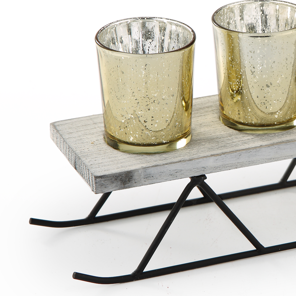 86075	 *L12"W3.5"H5.5" - GLASS CANDLE HOLDER WITH METAL STAND