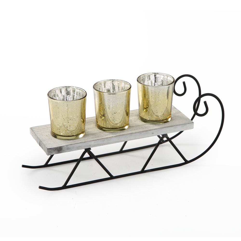 86075	 *L12"W3.5"H5.5" - GLASS CANDLE HOLDER WITH METAL STAND
