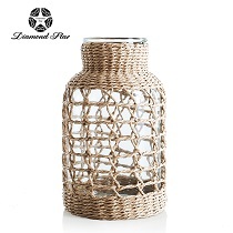 D5.5"H10.2" - GLASS VASE WITH WRAPPED WITH ROPE