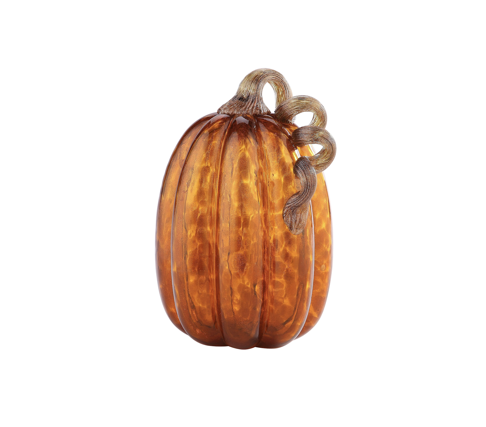 D6"H9.5" - GLASS PUMPKIN WITH CURLY STEM