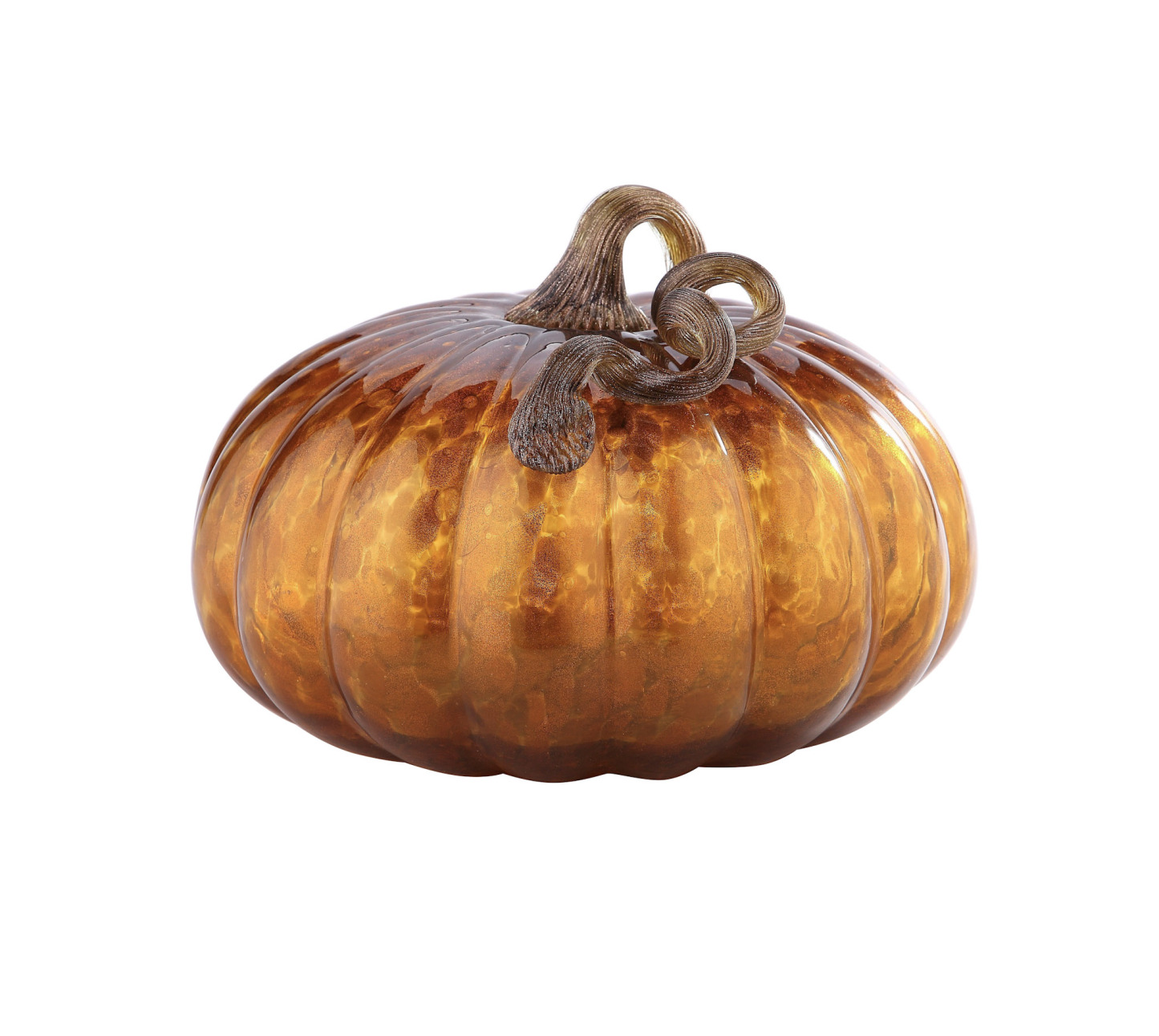D11"H7.5" - GLASS PUMPKIN WITH CURLY STEM