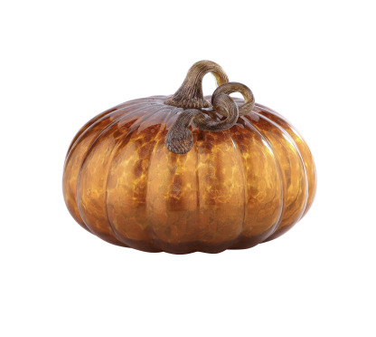 D11"H7.5" - GLASS PUMPKIN WITH CURLY STEM