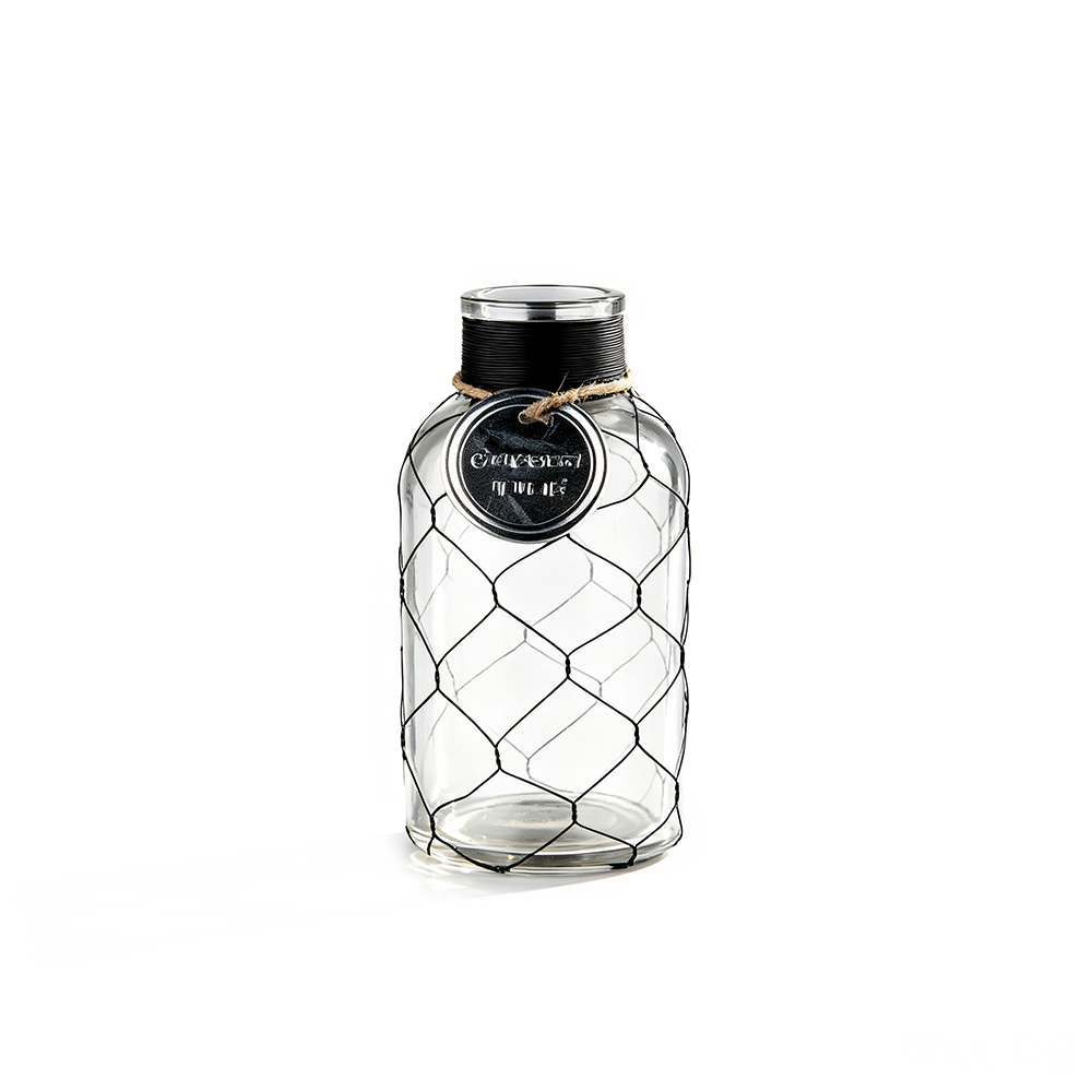 94034	 D4.3"H7.9" - GLASS VASE WITH WIRE MESH