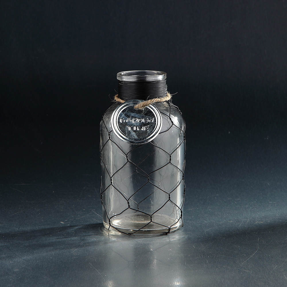 94034	 D4.3"H7.9" - GLASS VASE WITH WIRE MESH