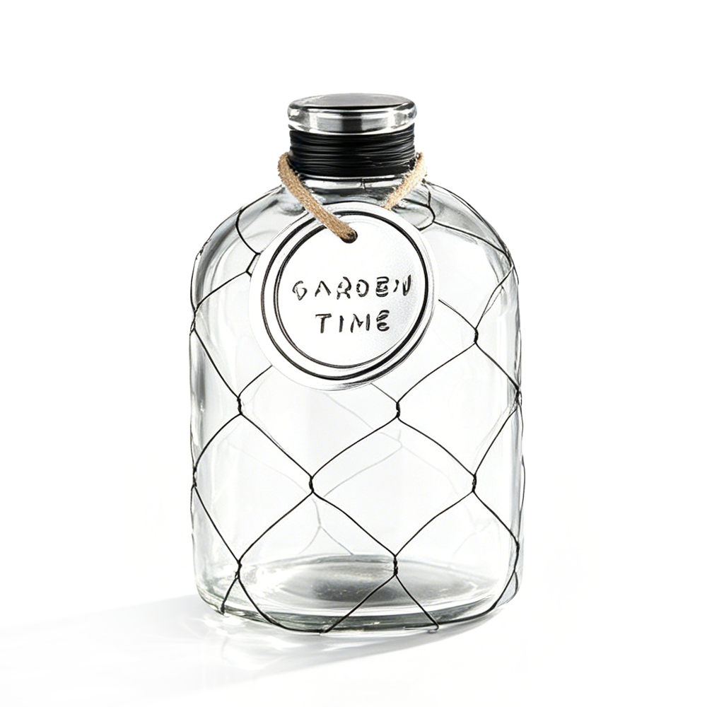 94036	 D4.5"H6.5" - GLASS BOTTLE WITH WIRE MESH