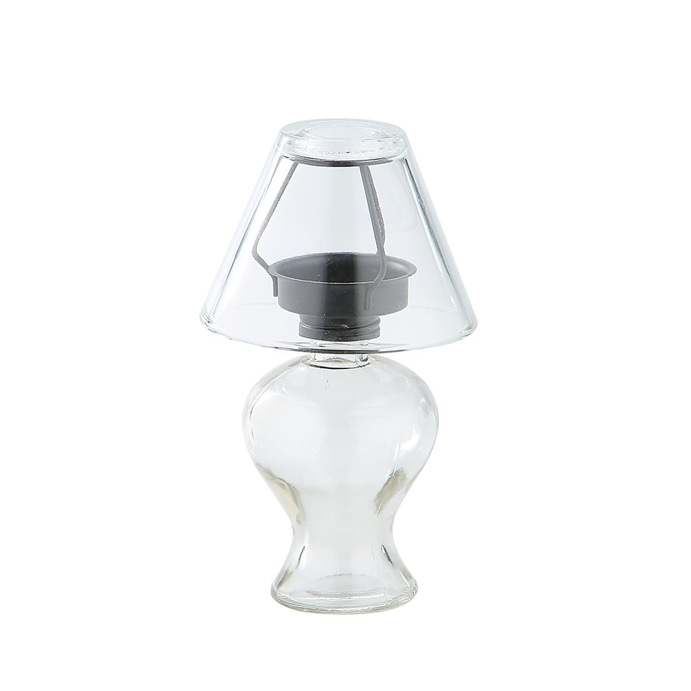 94186	 D3.5"H6" - GLASS LAMP SHAPE CANDLEHOLDER