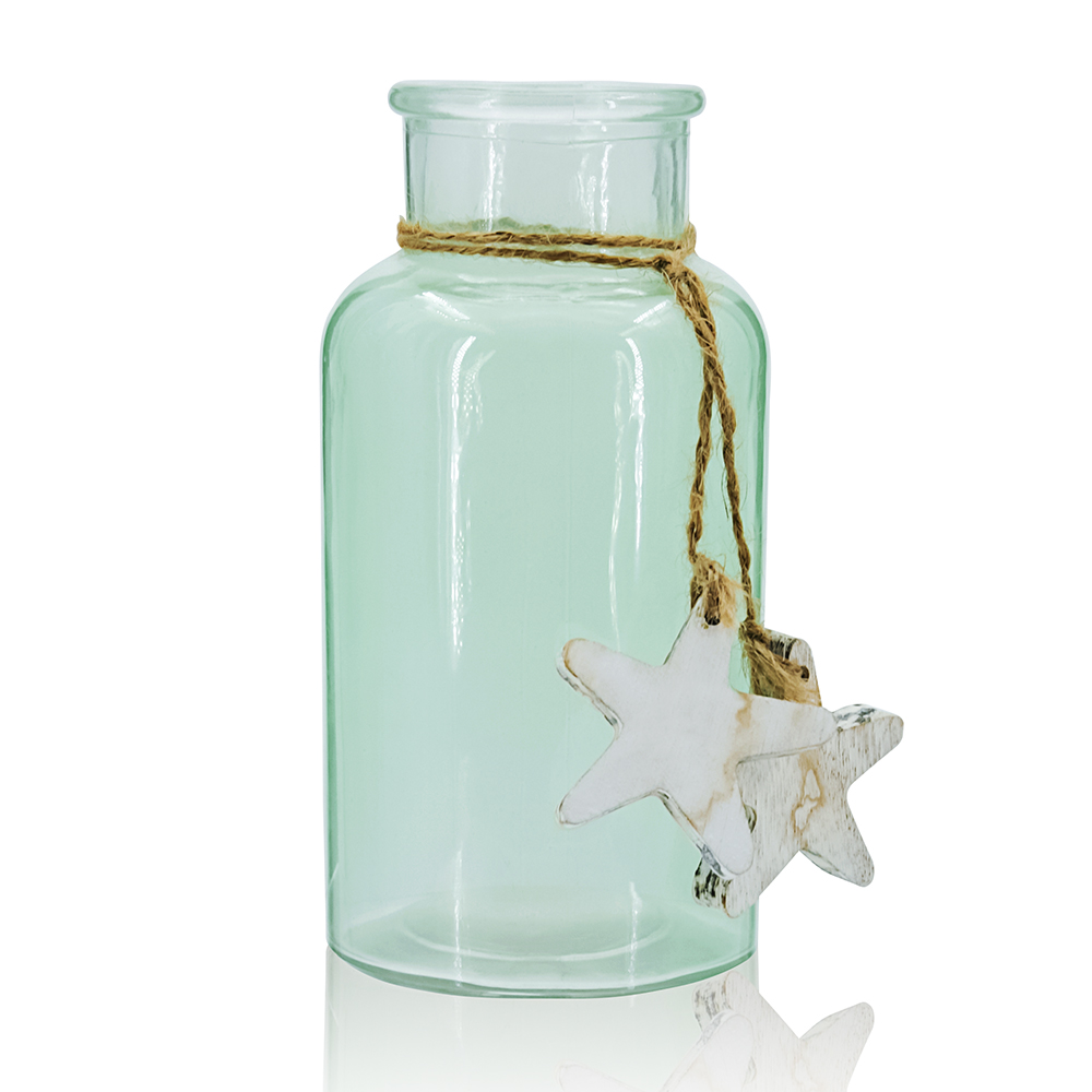 94213	 *D3"H6.5" - GLASS VASE WITH STARFISH
