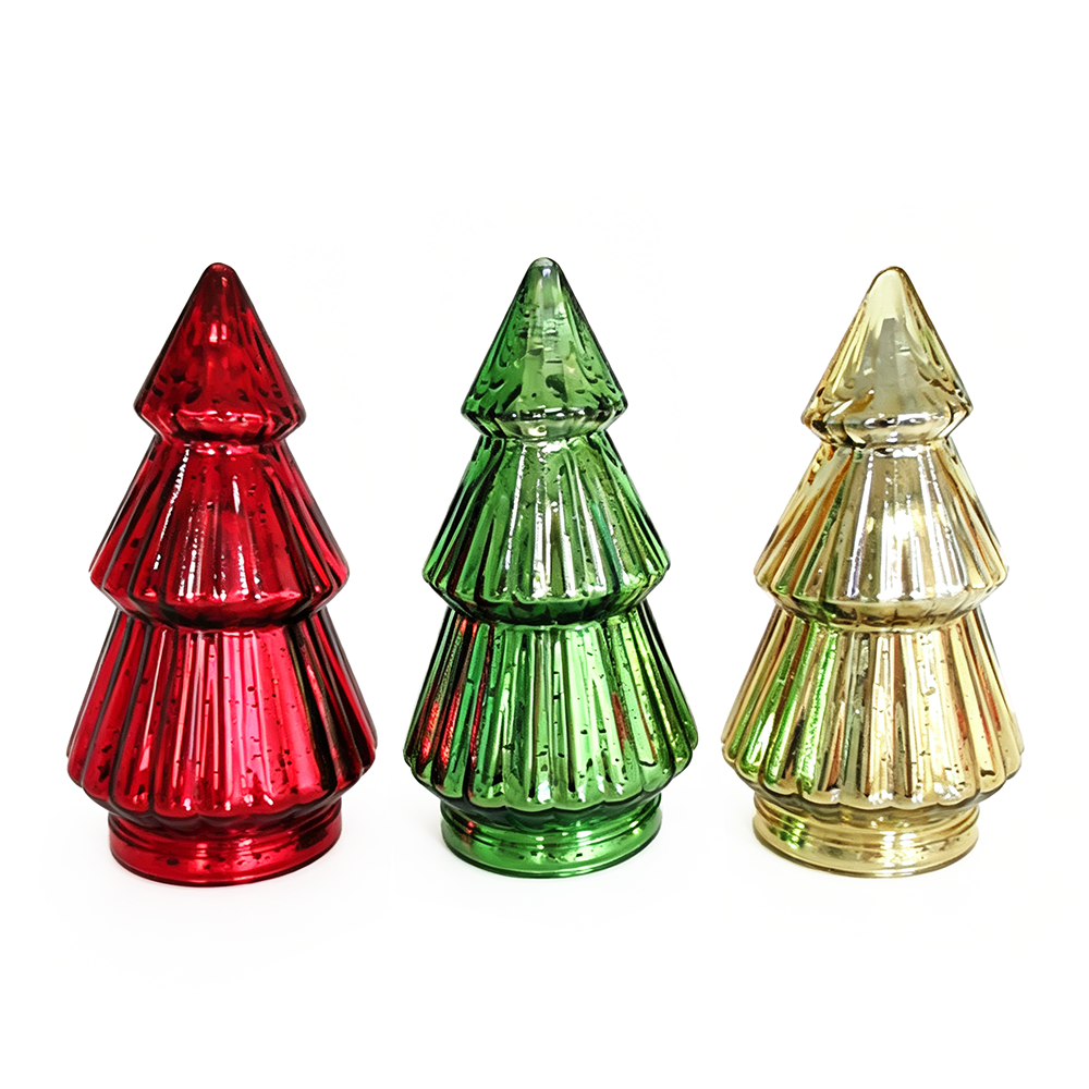 94366ASST	 D3.7"H9.4" - ASSORTED GLASS CHRISTMAS TREE