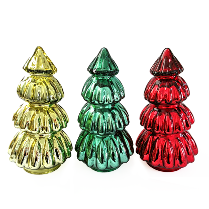94368ASST	 D5.9"H11" - ASSORTED GLASS CHRISTMAS TREE