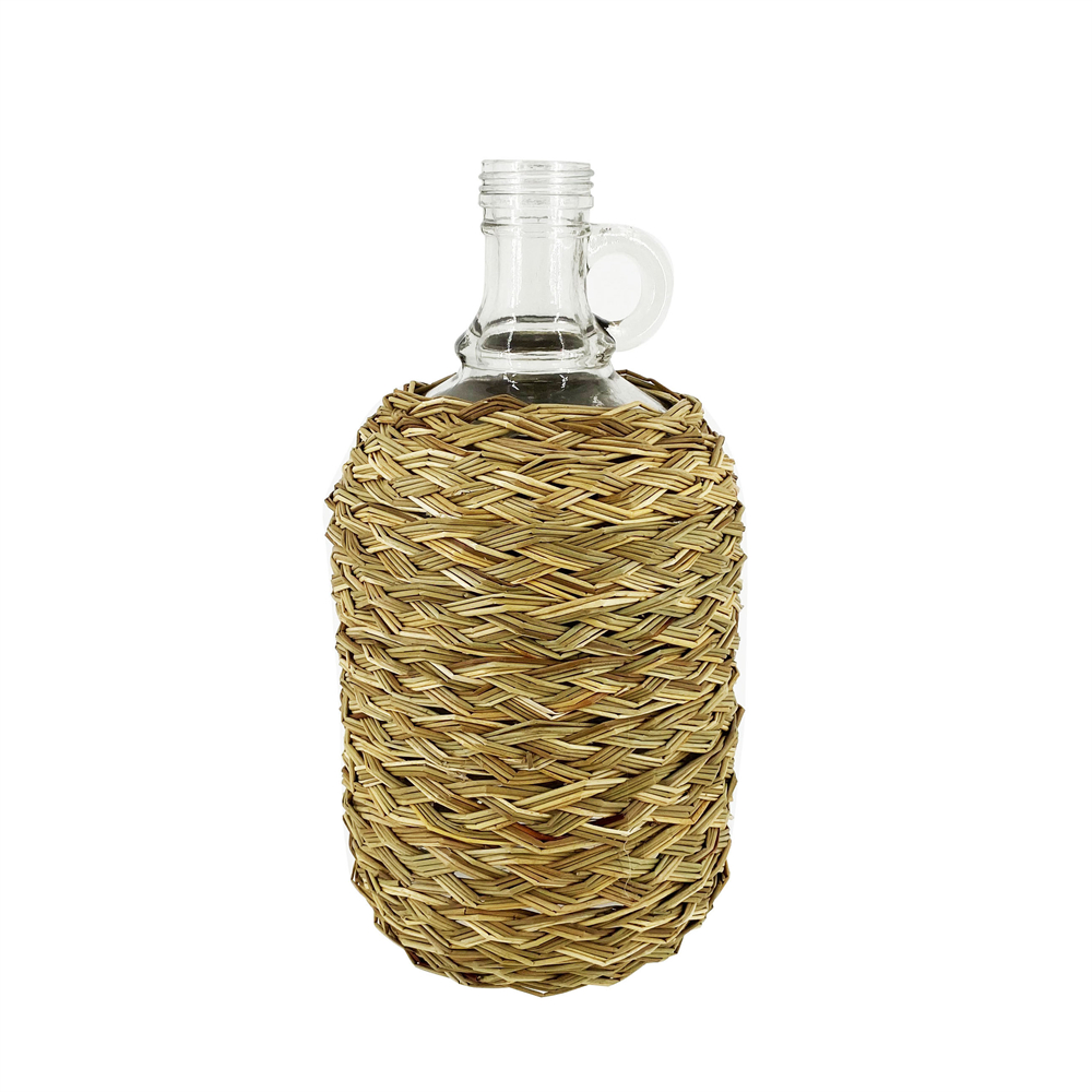 96068	 D5.5"H11" - GLASS VASE WITH RATTAN WRAP