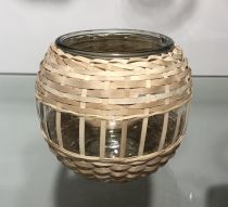 D7.1"H6.3" - GLASS BOWL WITH RATTAN WRAP