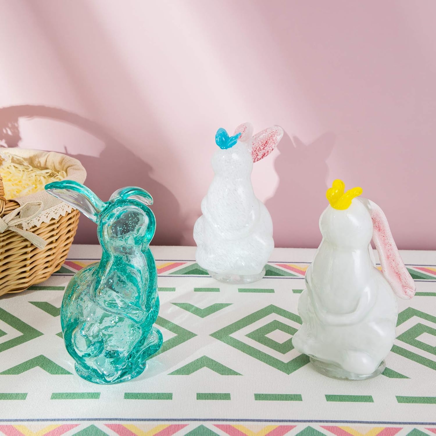 L:4"W:3.5"H:7" 3ASST COLORS GLASS EASTER RABBIET 4SETS/CASE