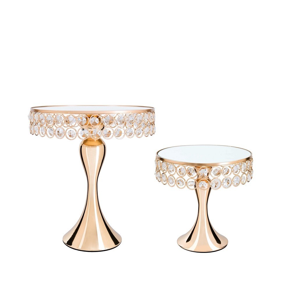 D7.87"D9.84" - SET OF 2 CRYSTAL CAKE STAND WITH MIRROR