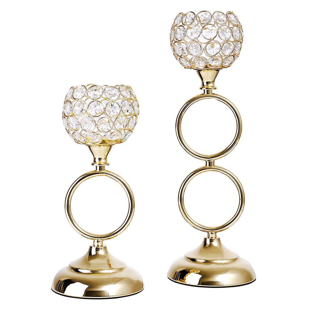 D4.9"H14.8/10.8" - SET OF 2 CRYSTAL CANDLE HOLDERS