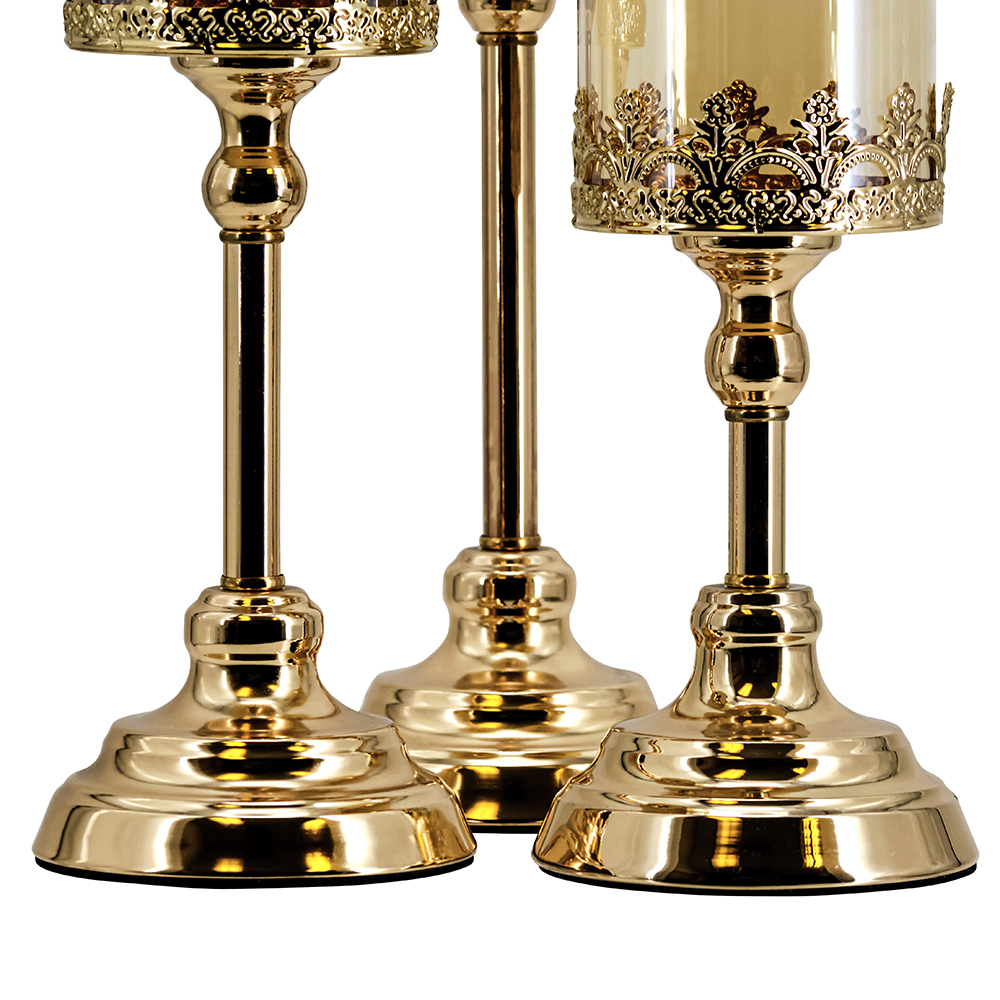 D4.9"H13/15/17" - SET OF 3 METAL GLASS CANDLE HOLDERS