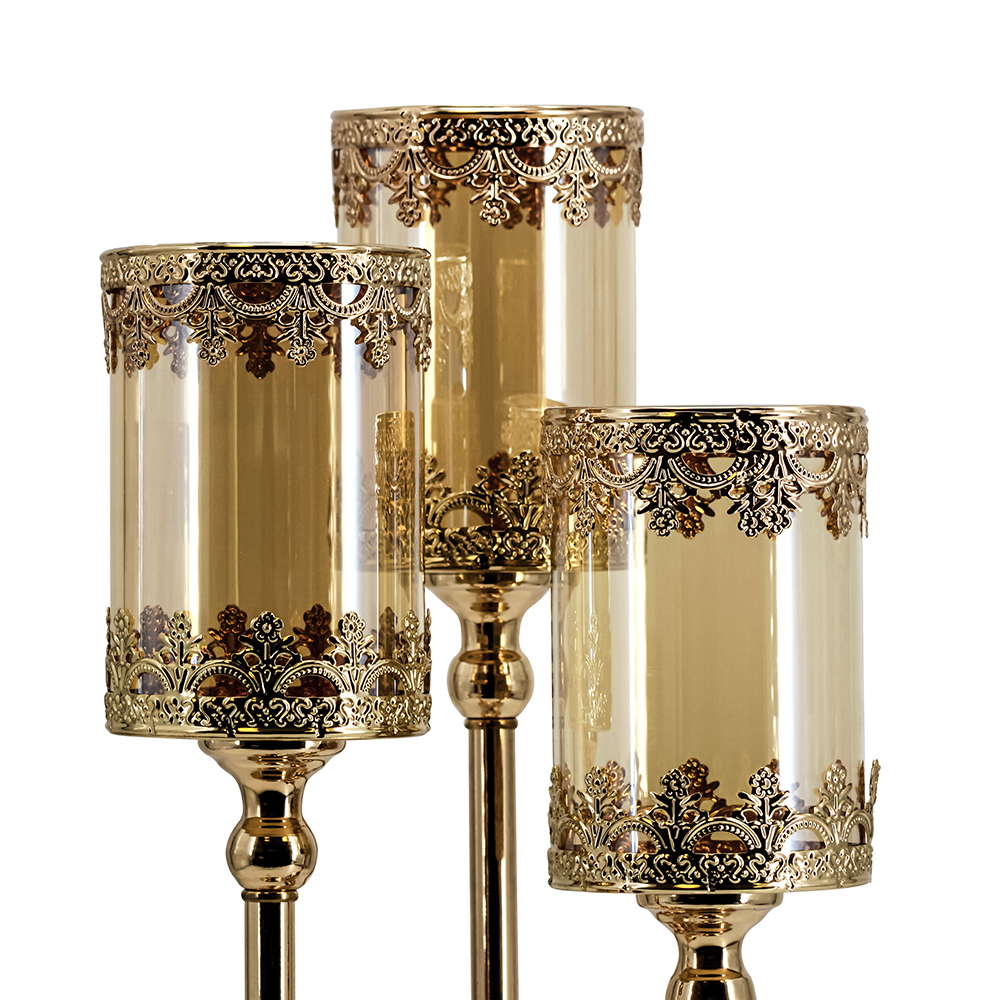 D4.9"H13/15/17" - SET OF 3 METAL GLASS CANDLE HOLDERS