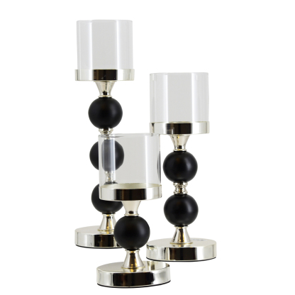 D4.7H9.8/03/16" - SET OF 3 METAL AND GLASS CANDLE HOLDER