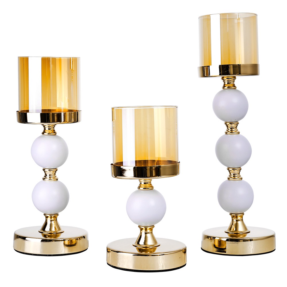 D4.7H9.8/13/16" - SET OF 3 METAL GLASS CANDLE HOLDERS