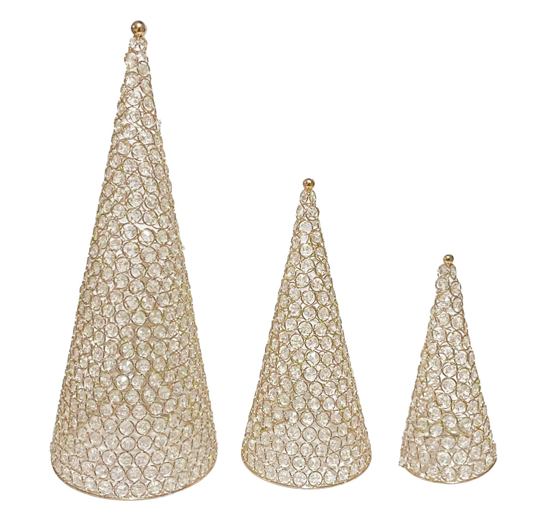 M20111-3	 D7.5"H16.3" - SET OF 3 JEWEL CONE CHRISTMAS TREES