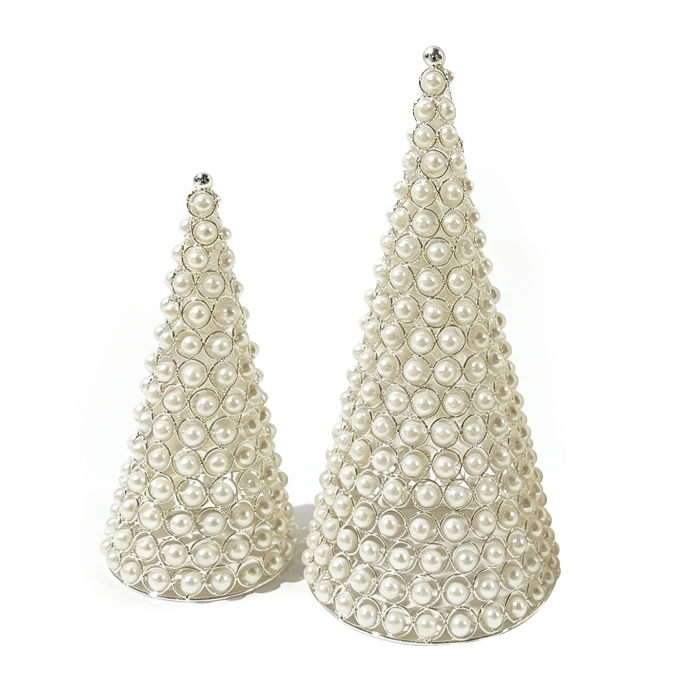 M20117-2	 D7.5/5H16.3/12" - SET OF 2 PEARL CONE CHRISTMAS TREE