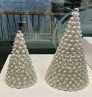 D7.5/5H16.3/12" - SET OF 2 PEARL CONE CHRISTMAS TREE