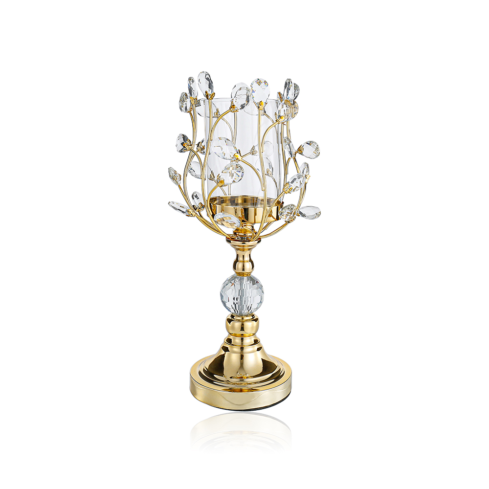 D6.7"H16.5" - CRYSTAL METAL CANDLE HOLDER