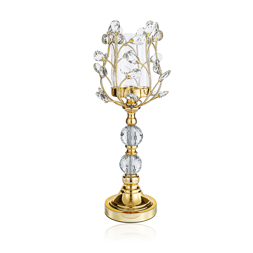 D6.7"H19.3" - CRYSTAL METAL CANDLE HOLDER