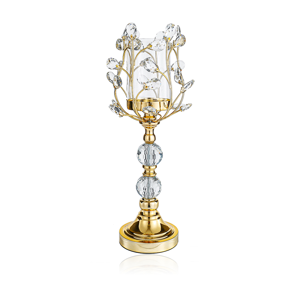 D6.7"H19.3" - CRYSTAL METAL CANDLE HOLDER